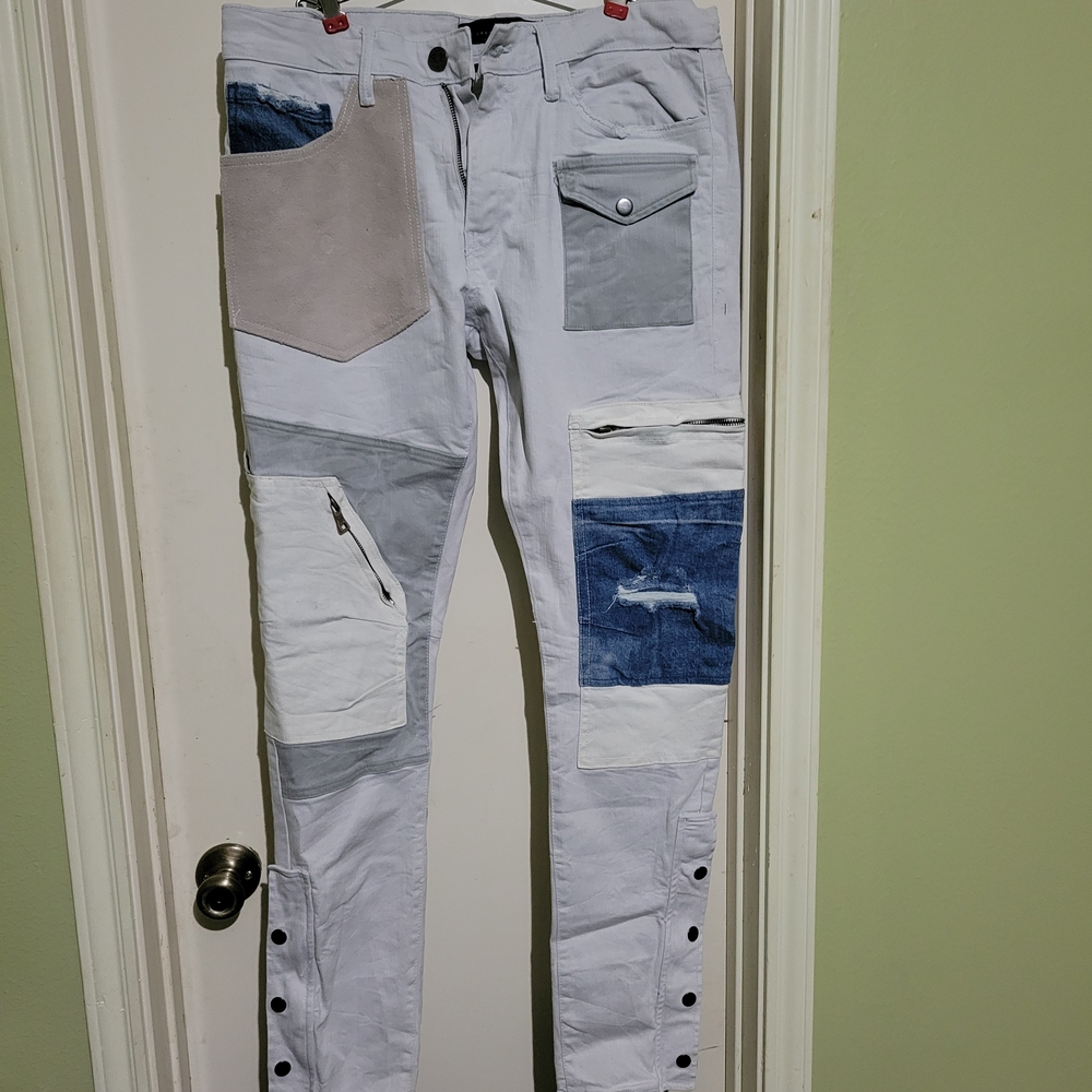 Ross Mens Skinny Jeans With Zippers And Patches